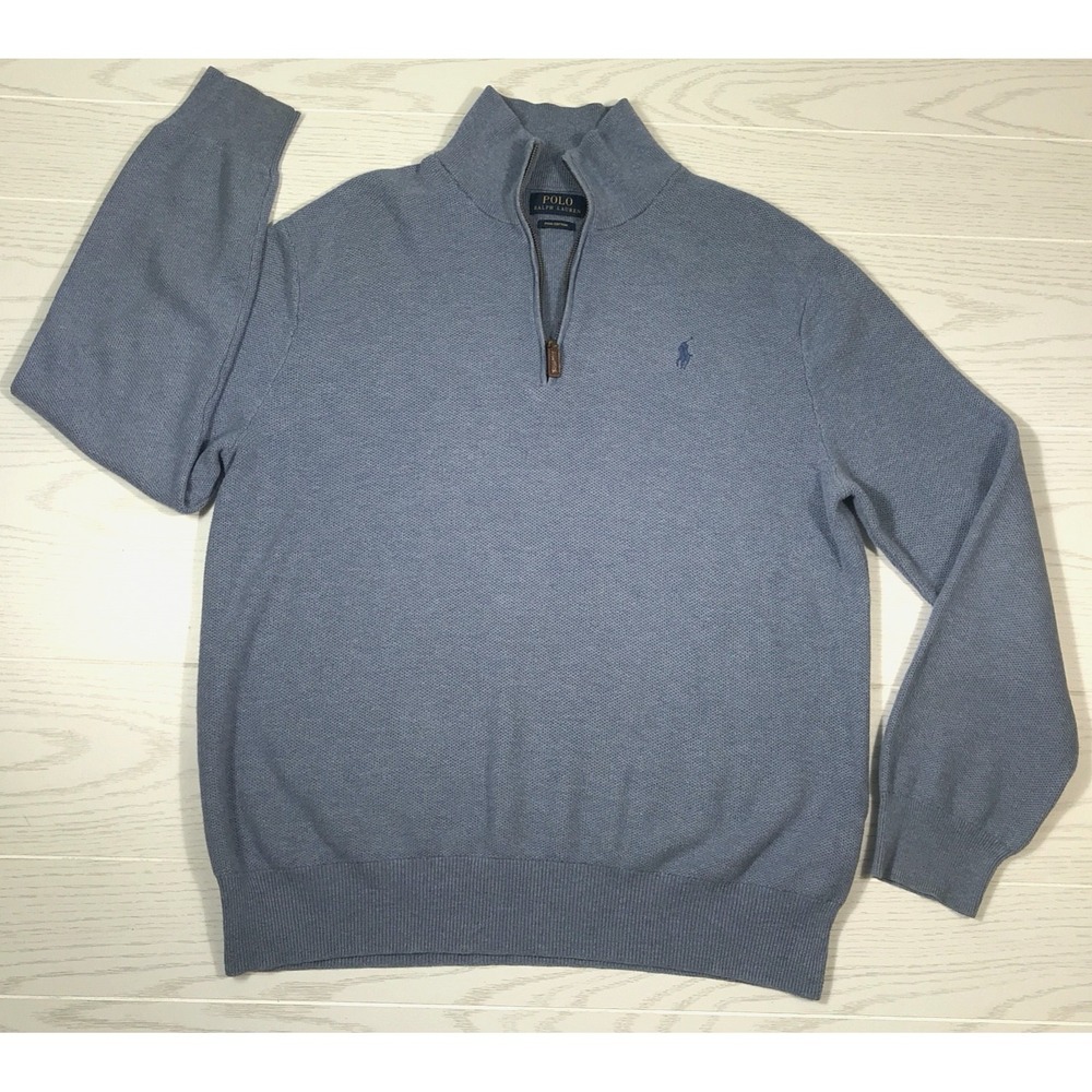 Polo Ralph Lauren Pima Cotton Sweater Men XL Blue 1/4 Zip Long Sleeve Preppy